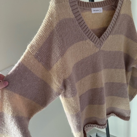 From Palmer Wool V-Neck Striped Sweater - Beige and Brown - Picture 2 of 9